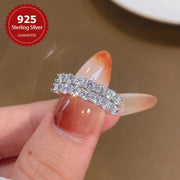 Anillo de compromiso de plata de ley con moissanita para mujer, doble fila de 3 mm, regalo de eternidad