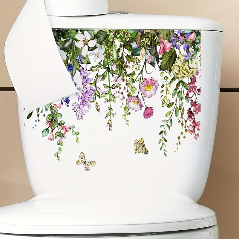 Vibrant Tropical Floral Butterfly Toilet Sticker Self-Adhesive Ceramic Bathroom Decor