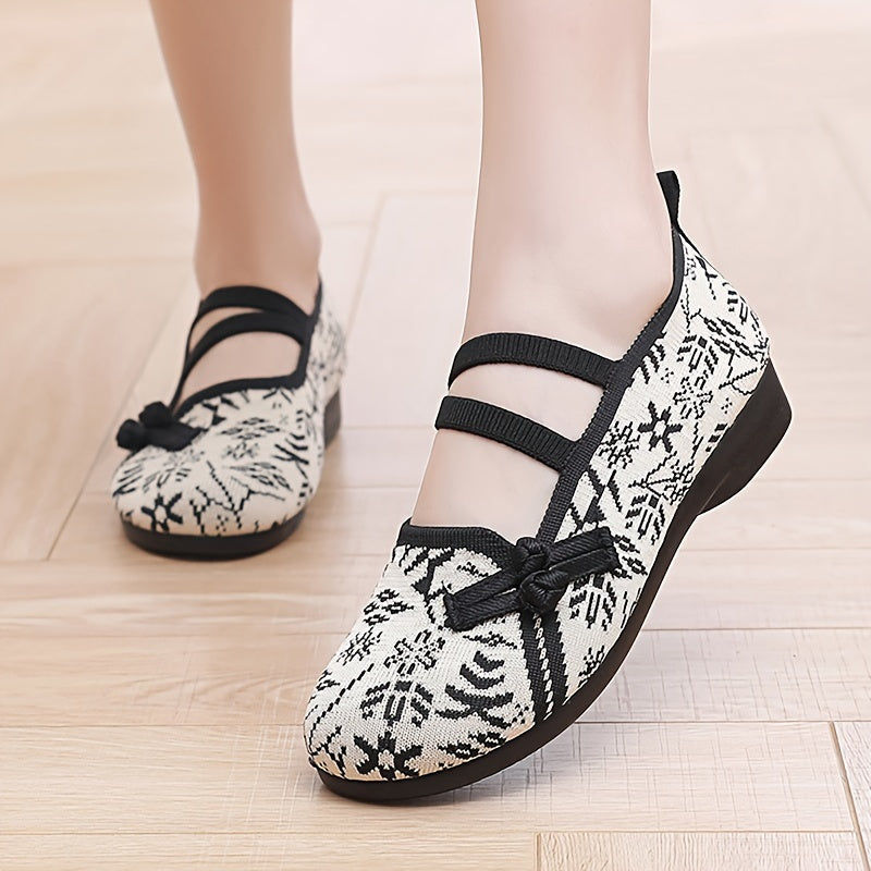 Women's Knit Slip-On Flats Lightweight Ethnic Pattern Fabric Comfortable Walking Shoes