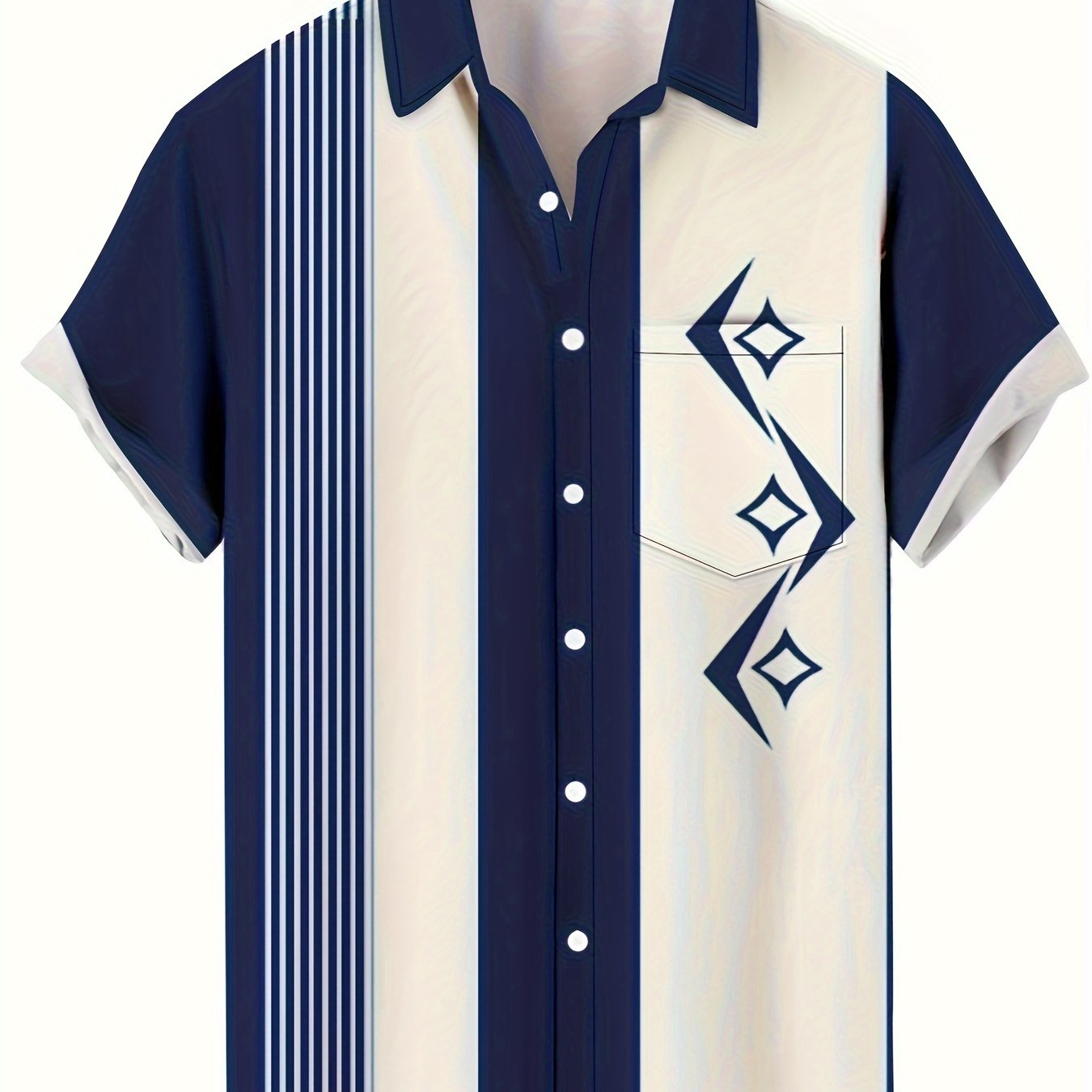 Plus Size Men's Short Sleeve Striped Print Woven Shirt for Spring Fall