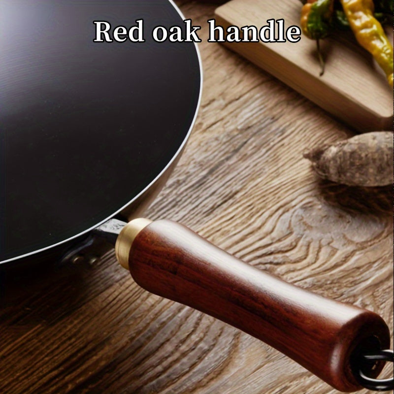 Ko'p funksiyali Golland qozon - Xitoy qovurish uchun qo'l bilan tayyorlangan an'anaviy dumaloq pastki qozon, yog'och qopqoq bilan qalinlashtirilgan temir qozon, qoplamasiz va yopishmaydigan.