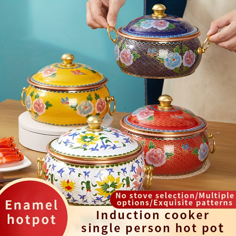 Single Serving Hot Pot Copper Enamel Cookware Induction Compatible Dishwasher Safe