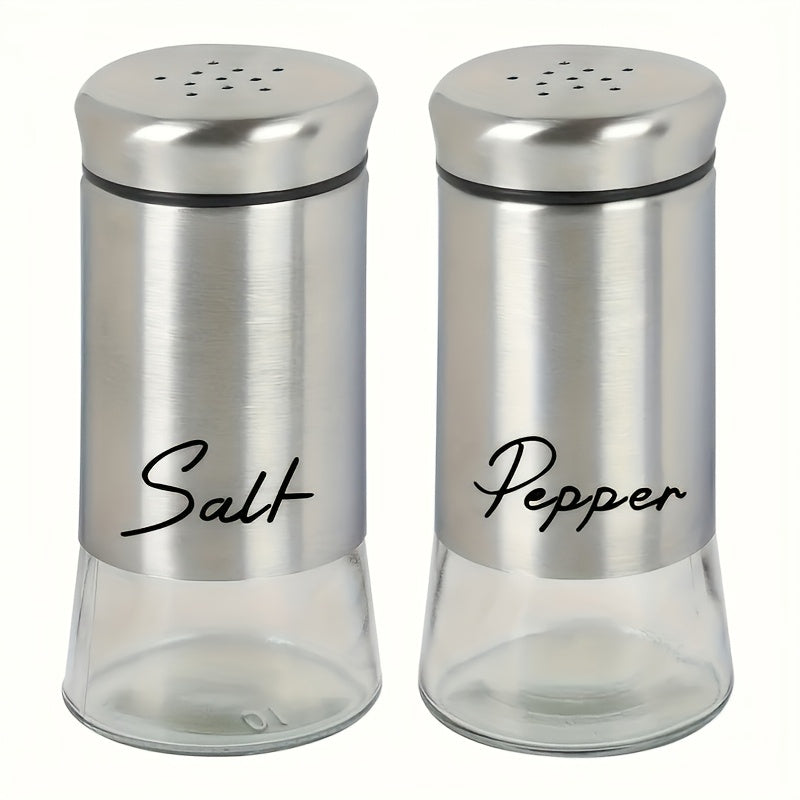 Glass Bottom Salt and Pepper Shakers Set with Stainless Steel Lids 2-Pack
