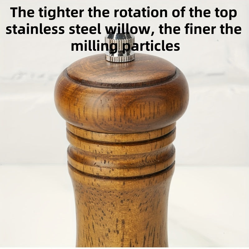 Adjustable Oak Spice Mill with Transparent Window for Seasonings and Gifts