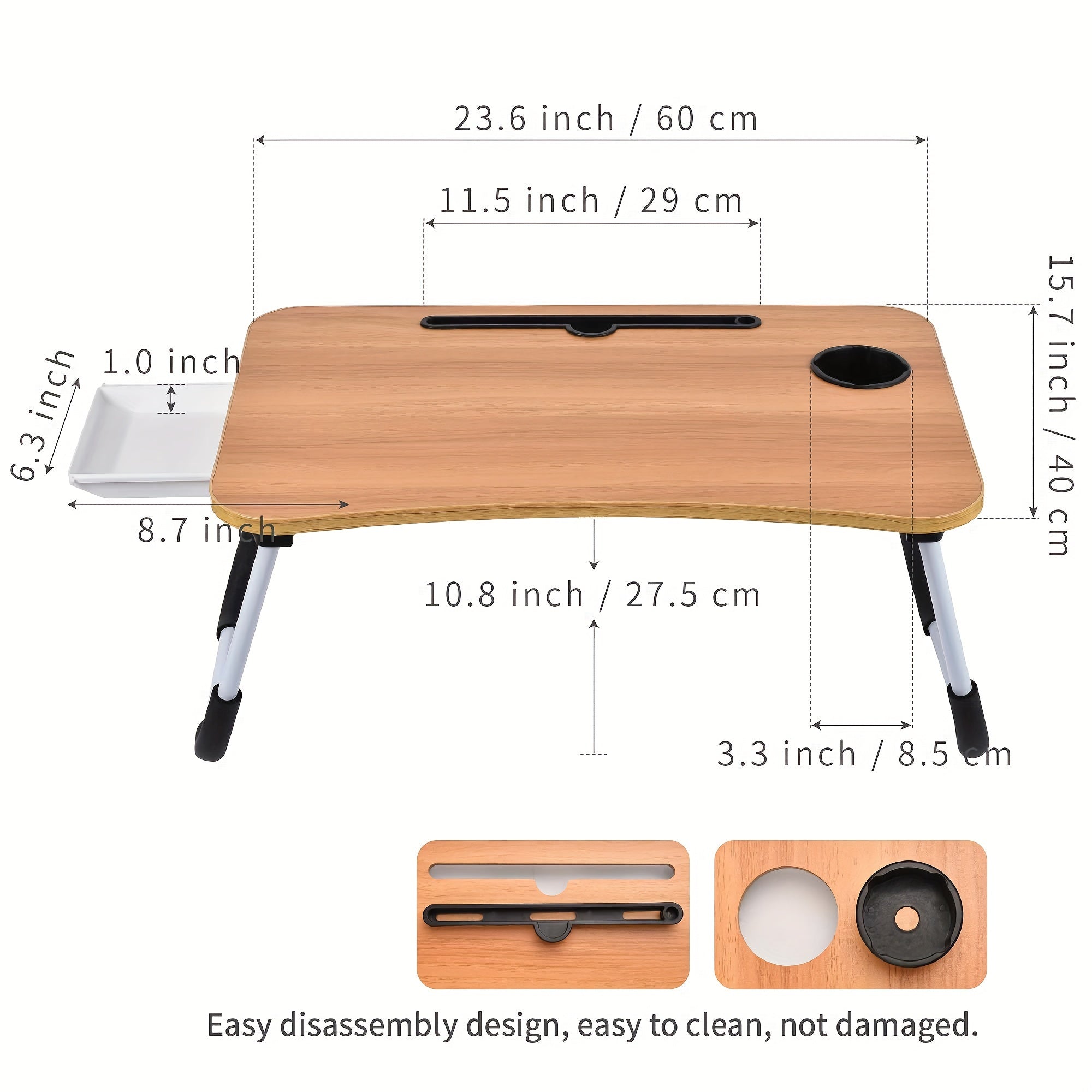 Bandeja portátil plegable para portátil con soporte para taza y cajón para cama, sofá y lectura