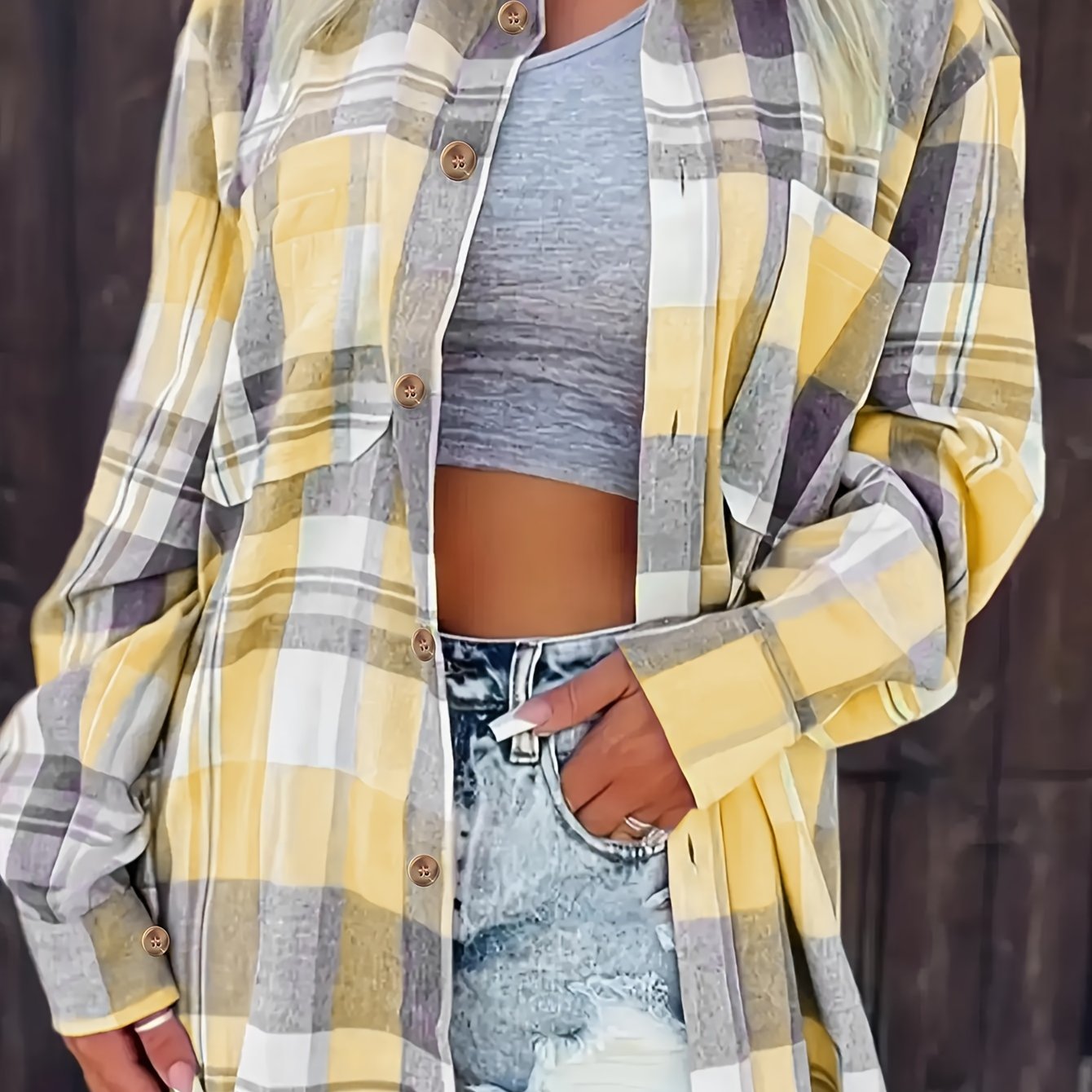 Women's Casual Plaid Long Sleeve Shirt Polyester Fall Winter Button Woven