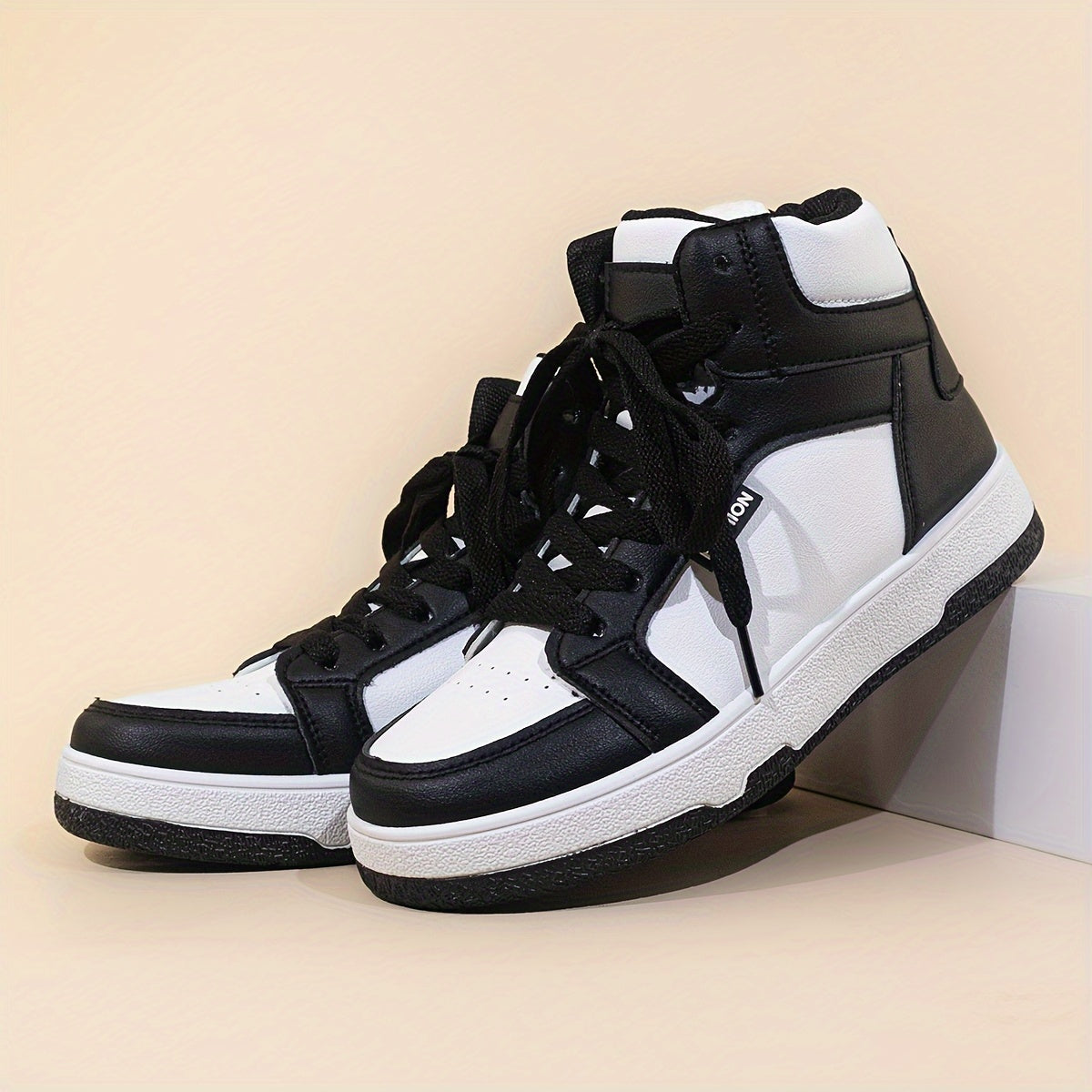 Women's High-Top Sneakers Colorblock Lace-Up Casual Shoes Non-Slip Sole