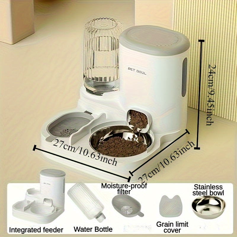 Avtomatik mushuk uchun oziqlantiruvchi va suv idishlari to'plami, ikki idishli, to'kilmaslik uchun siphon, plastmassa