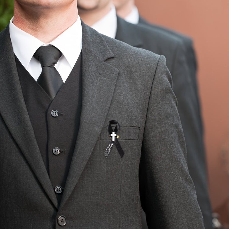 100 piezas de alfileres de cinta funeraria, cruces, pins conmemorativos, broches para servicios de duelo y conmemoración