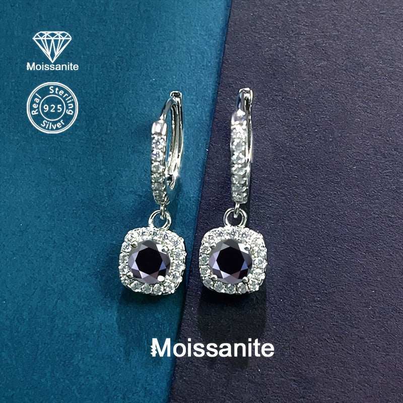 Sterling Silver Earrings with 1 Carat Black Moissanite for Women Elegant Jewelry
