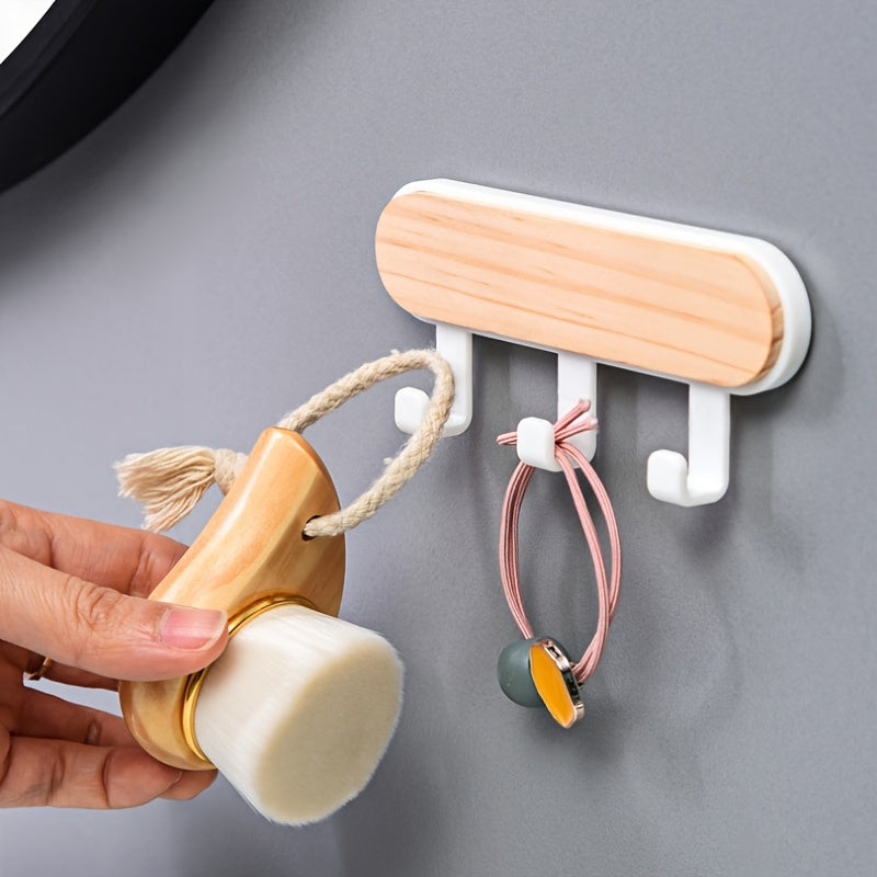 Ganchos de pared de madera de pino sin taladro, ahorra espacio para la cocina y el almacenamiento de ropa