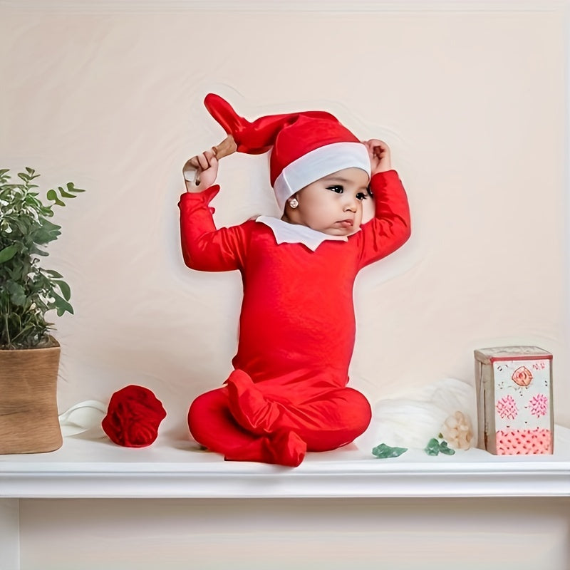 Baby Christmas Onesie and Santa Hat Bundle Soft Acrylic for Newborns and Infants