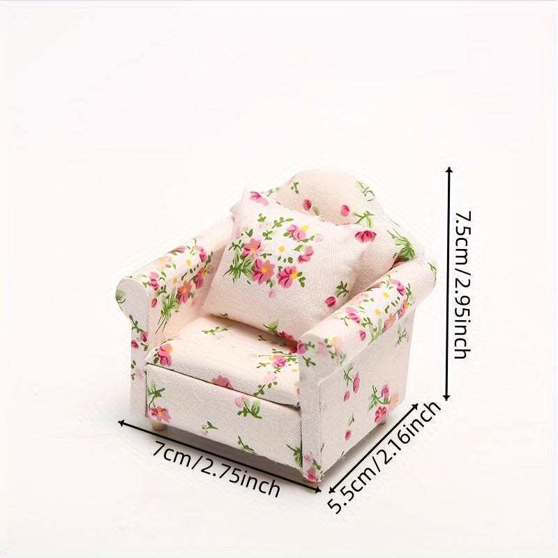 Mobiliario en miniatura para casa de muñecas Sofá rosa y verde con patrón floral escala 1:12