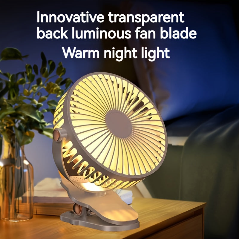 6-inch LED smart display clip-on desk fan with USB port for office outdoor travel