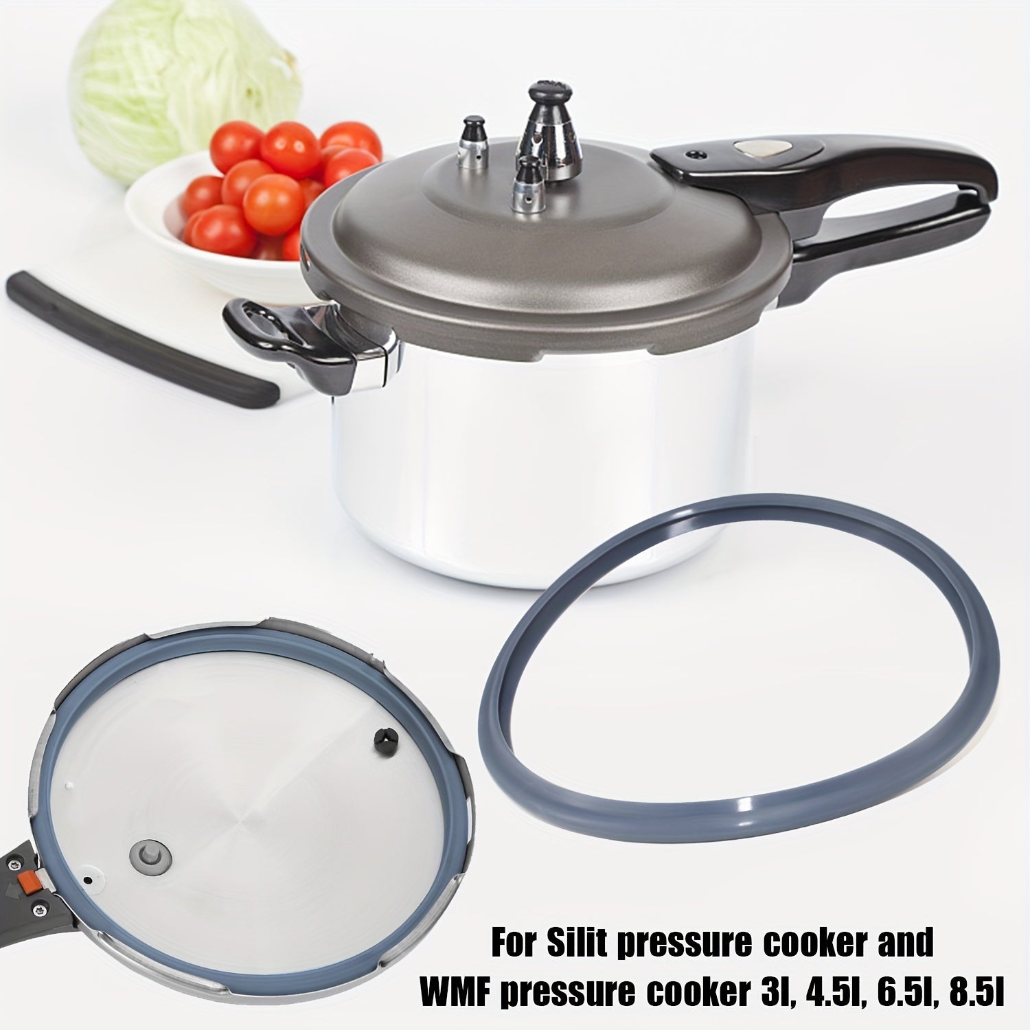 Bosim oshxona idishlari uchun ikki silikon muhr halqasi, o'lchami 22 sm. Ushbu almashtirish qoplamalari toksik bo'lmagan, oziq-ovqat darajasidagi silikondan tayyorlangan va WMF Perfect va Silit Simomtic Quick Cook idishlari bilan mos keladi.