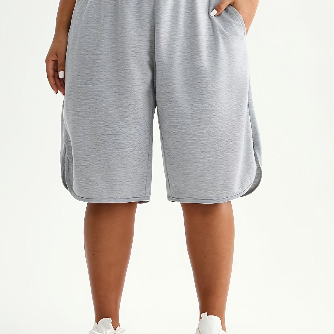 Women's Athletic Cropped Shorts Breathable Stretchy Pockets Gray