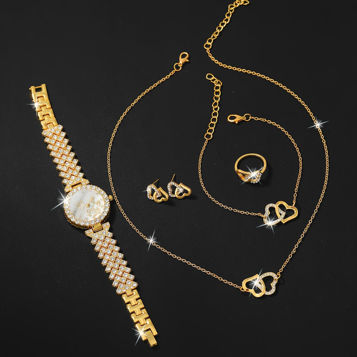 Women's Quartz Watch and Jewelry Set with 5 Pieces Stylish Accessories