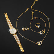 Женский кварцевые часы и набор украшений из 5 стильных аксессуаров