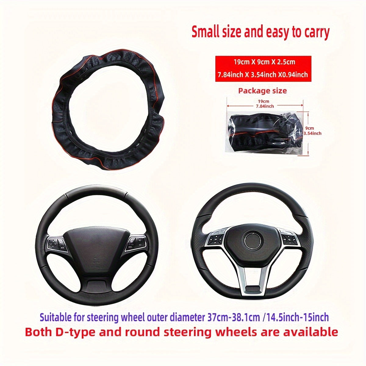 Universal Leather Steering Wheel Cover Non-Slip Black Red Stitching