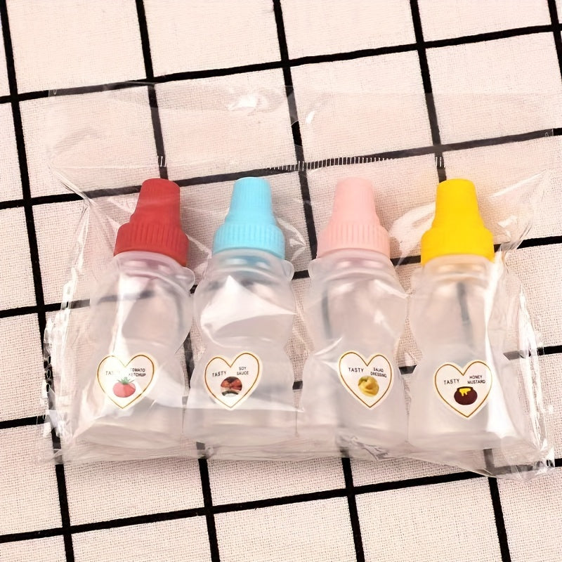Set of 4 Mini Sauce Dispenser Bottles for Salad Ketchup Honey Soy Plastic