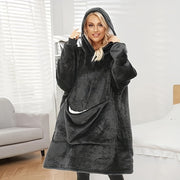 Black Flannel Hooded Blanket Reversible Large Pocket Cozy Indoor Outdoor