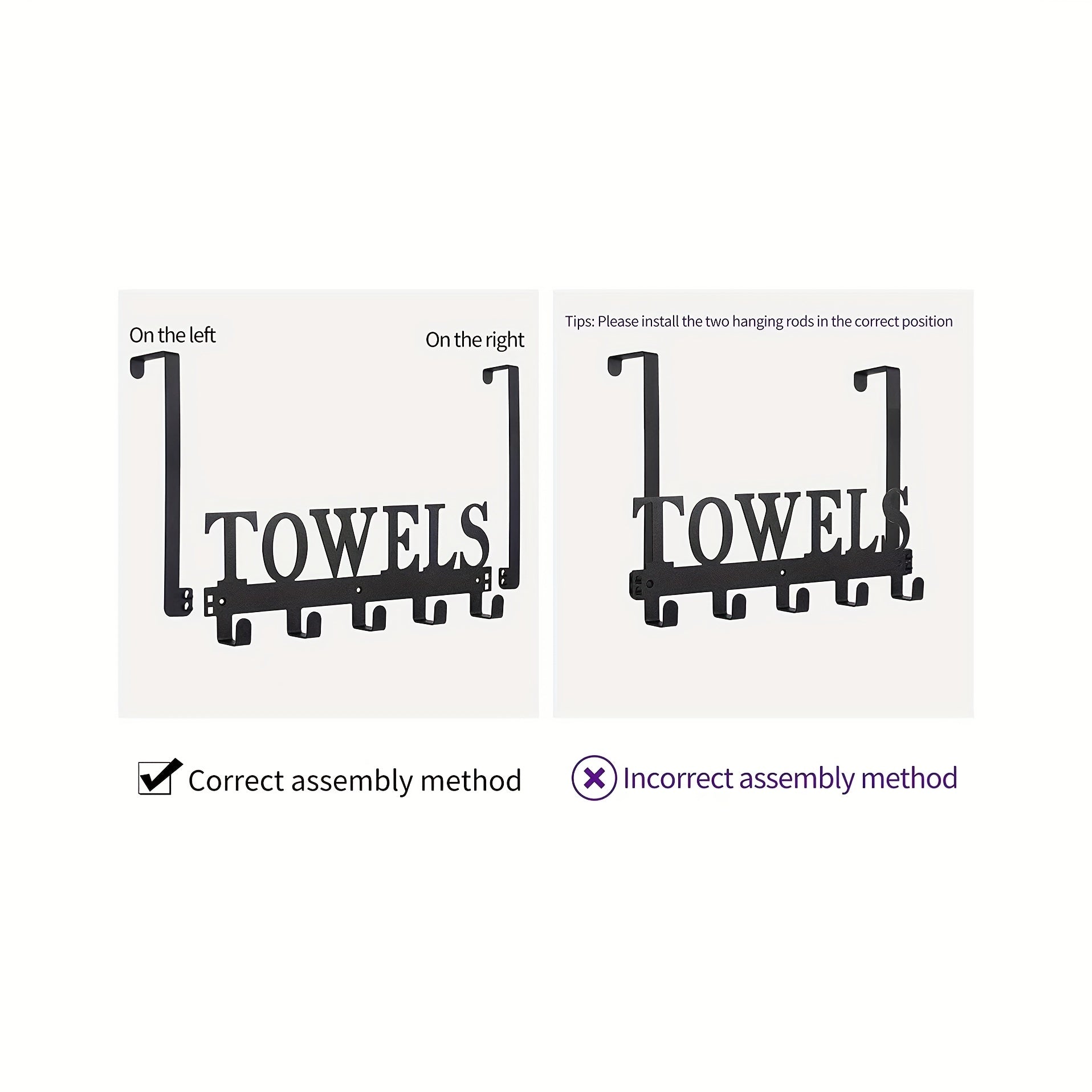 Black Metal Over-the-Door Hook for Towels Robes and Items Bathroom Bedroom Kitchen