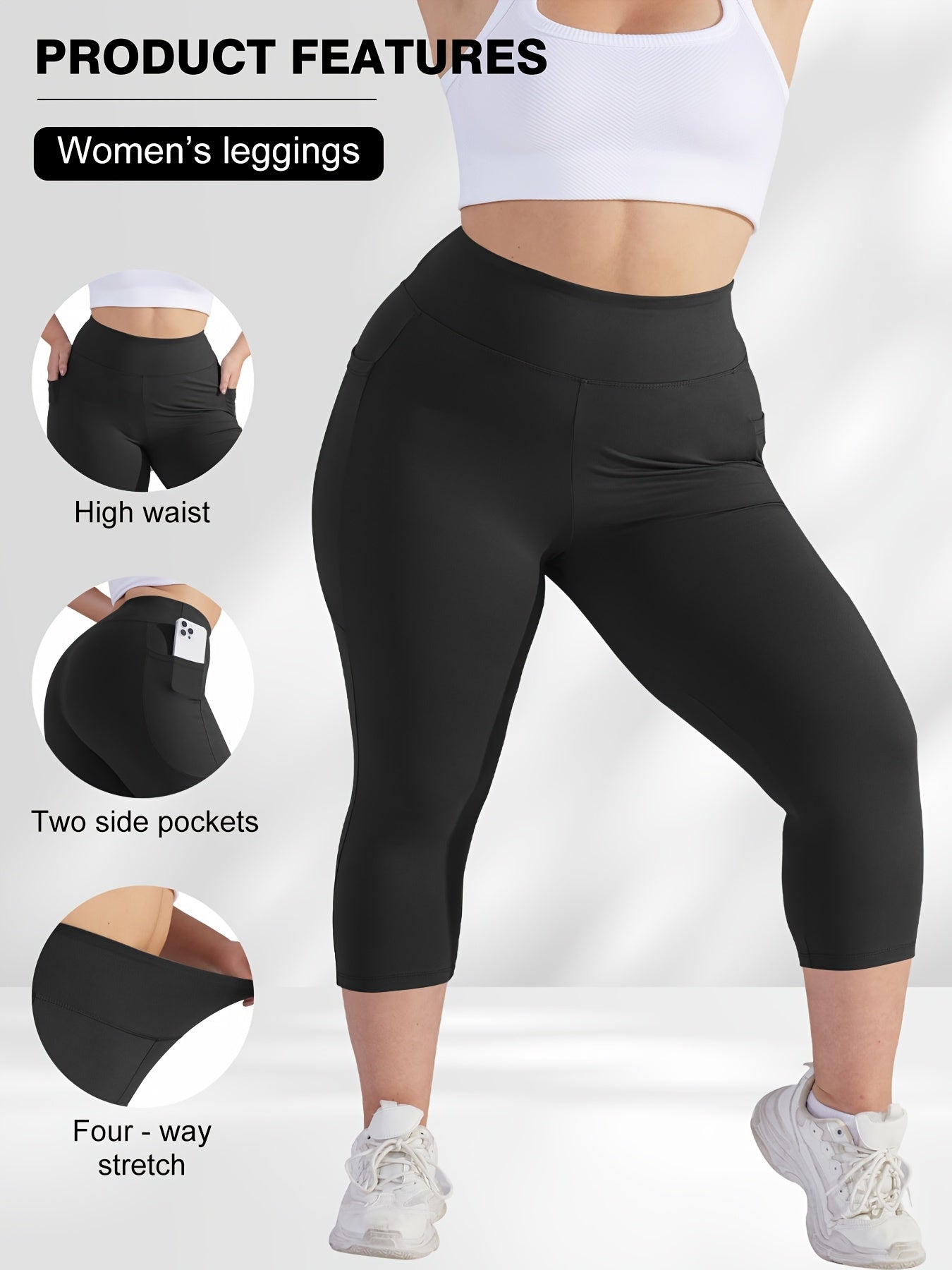 Plus Size Women's High-Waisted Leggings with Pockets Stretchy Breathable