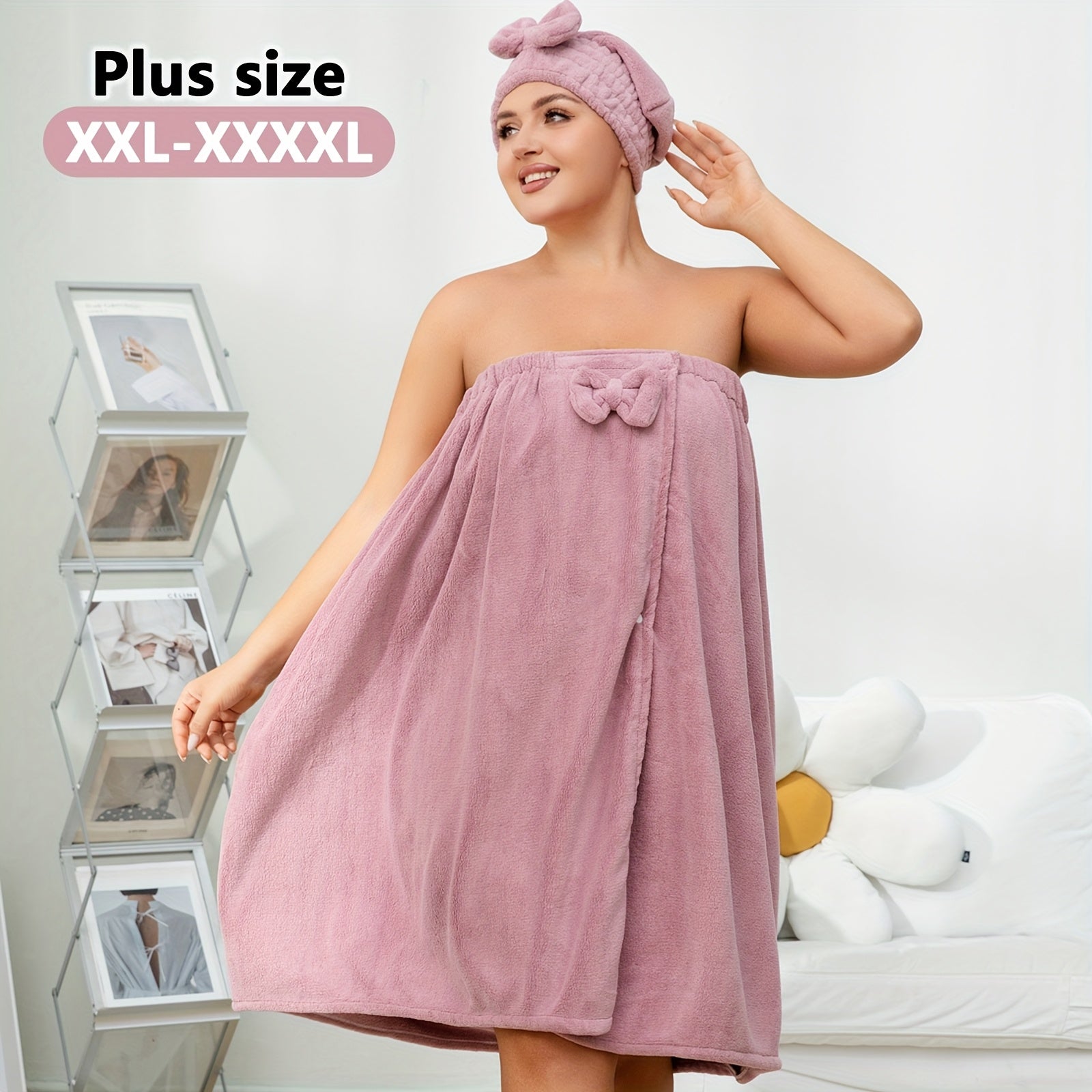 Plus Size Bathrobe for Men and Women Oversized Soft Cotton with Shower Cap