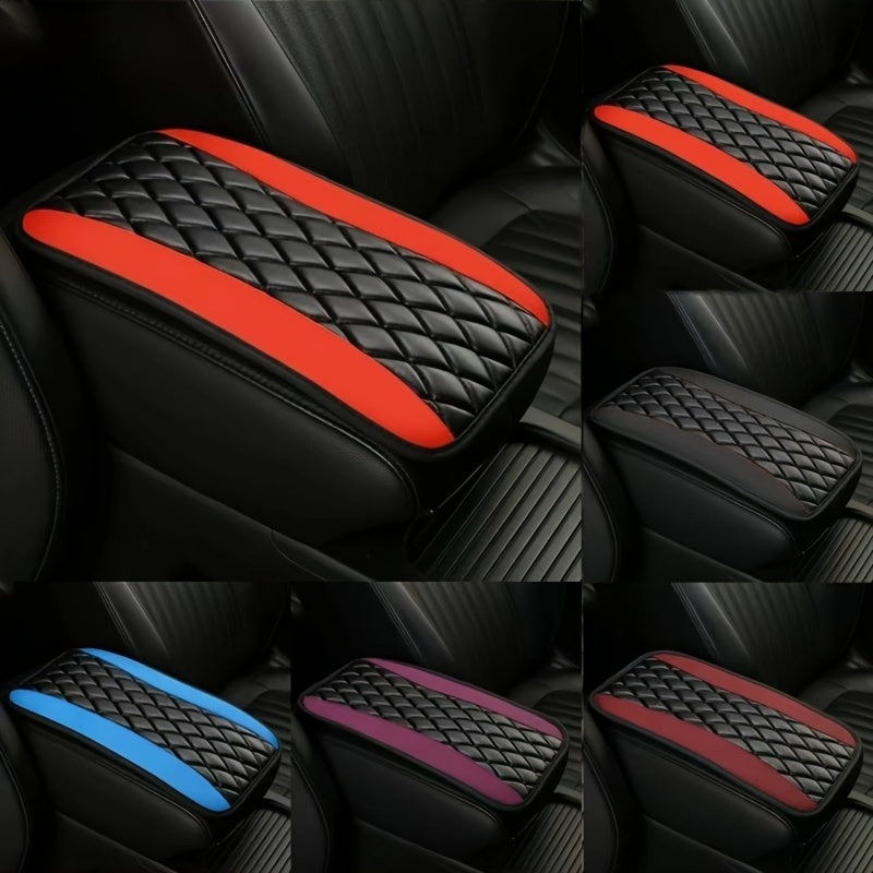 Car Interior Non-slip PU Leather Armrest Pad Cover with Diamond Stitch