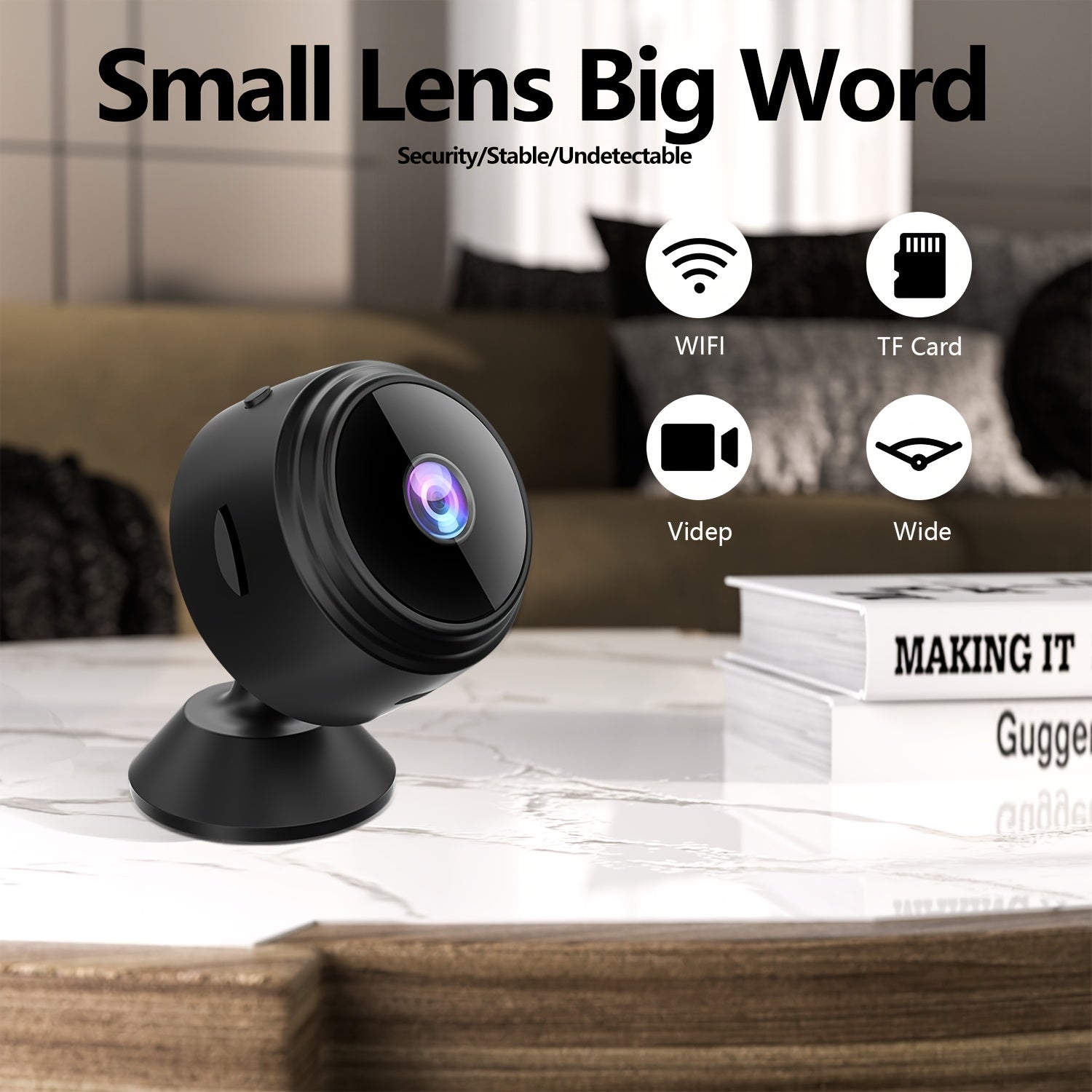 Mini Wireless Security Camera WiFi App Control Rechargeable Battery Not Waterproof