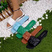 Women's Summer Elegant Slip-On Flats Beige Floral Open Toe Casual Sandals