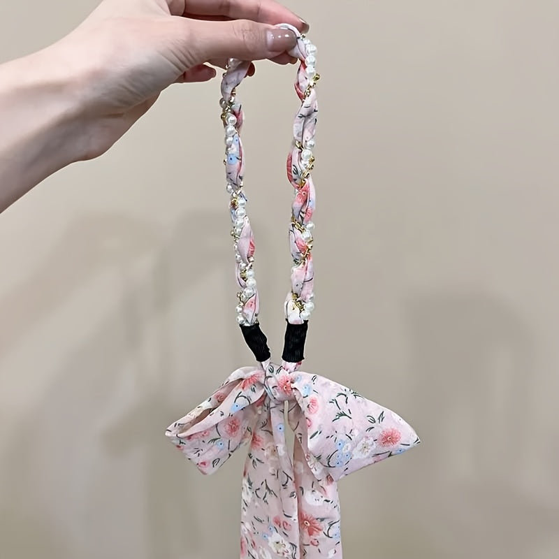 Women's Floral Ribbon Hairband with French Style for Elegant Summer Look