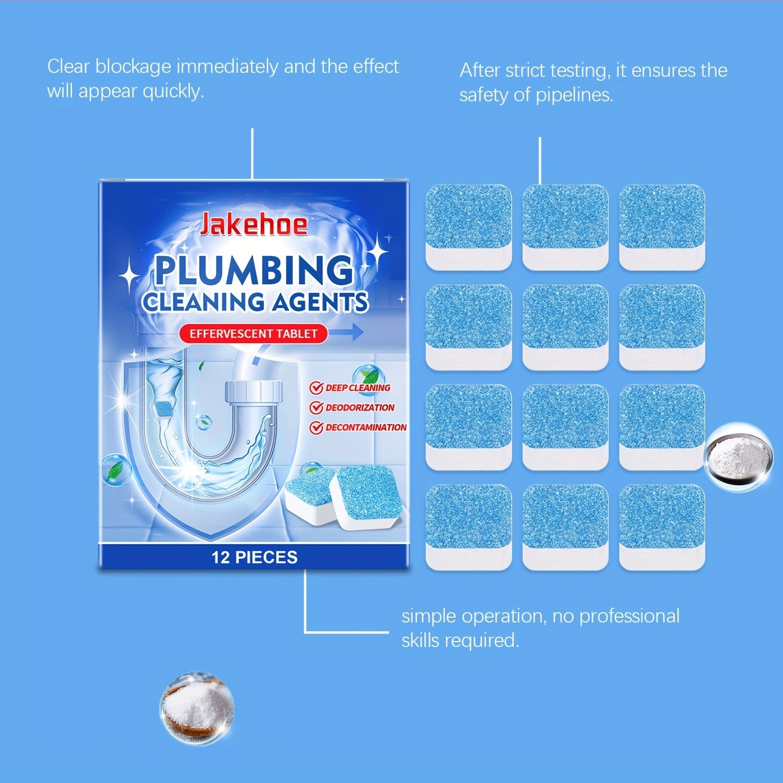 Oshxona quvurlari tozalash tabletkalari, drenaj tizimlaridagi yog' to'siqlarini ochish uchun shovqinli tabletkalar.