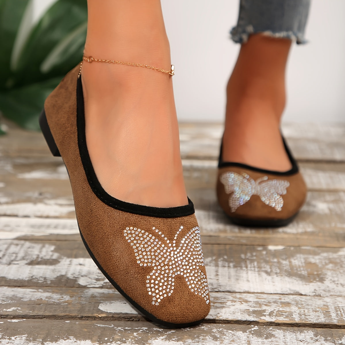 Ayollar uchun rhinestone bilan bezatilgan bow flats qora kvadrat botiq Mary Jane poyabzal, osongina kiyiladi