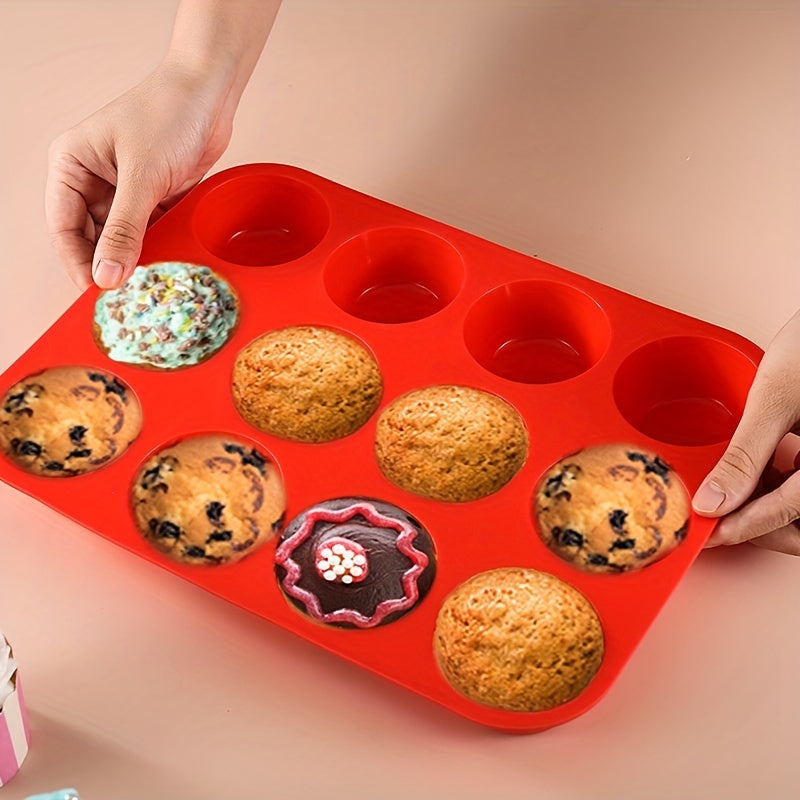 Silicone Muffin Pan 12-Cavity Non-Stick Baking Pan for Cupcakes Pudding