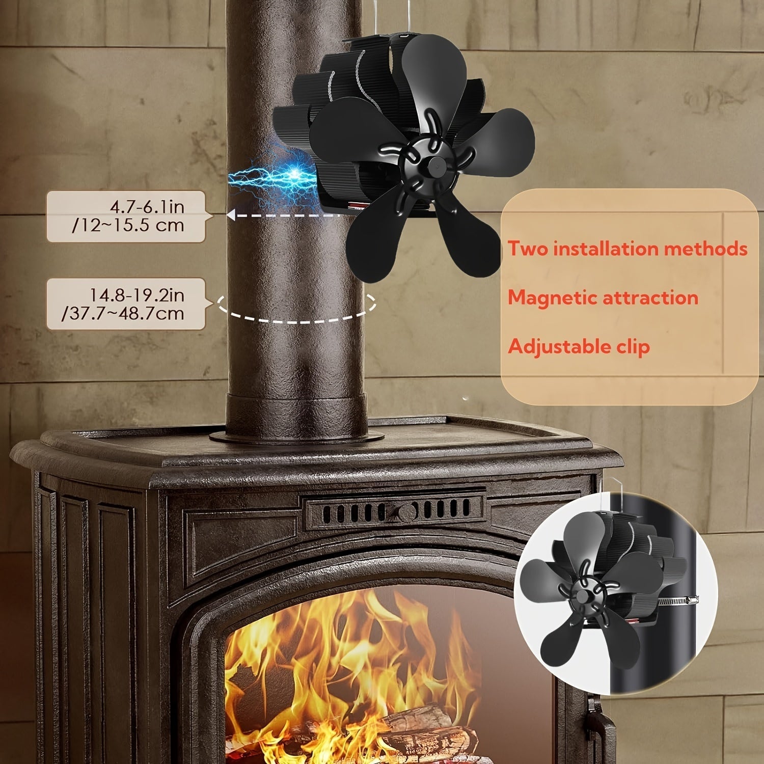 Wood Stove Fan 5 Blades Heat Powered Silent Firewood Gas Heating Accessory