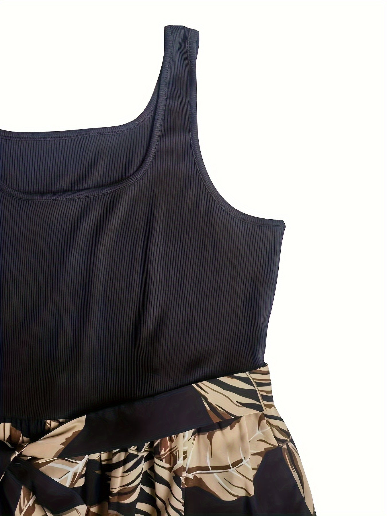 Plus Size Plant Print Wide Leg Jumpsuit Casual Sleeveless Belted Women