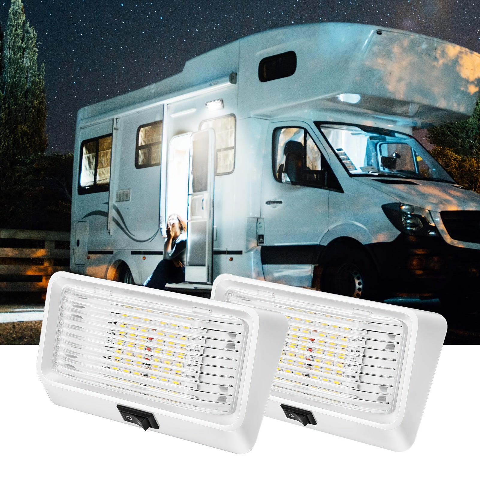 RV Exterior Light Strip Switch 12V 320 Lumens White Base Amber Lens