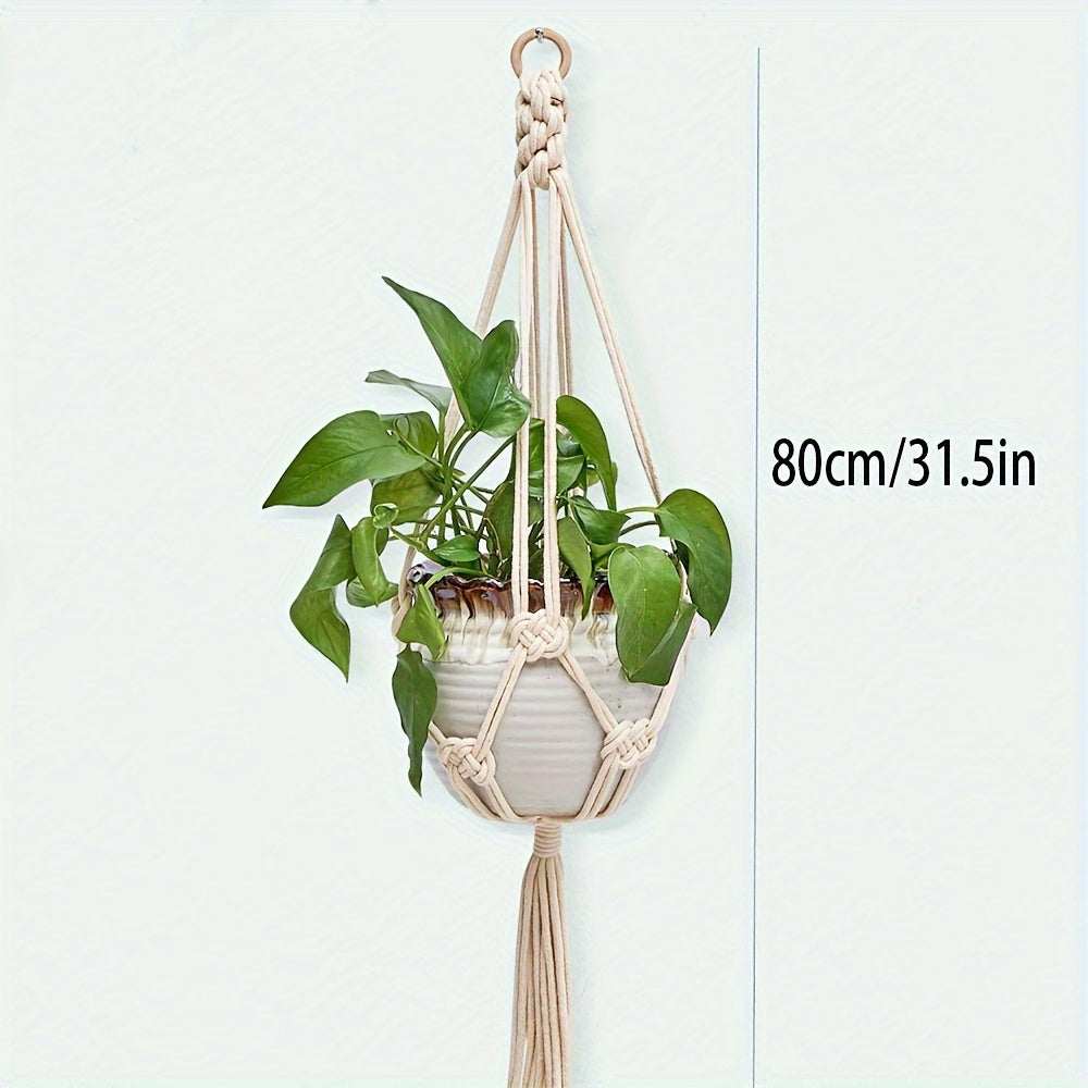 Soporte para plantas de macramé blanco bohemio para macetas y cuencos de interior