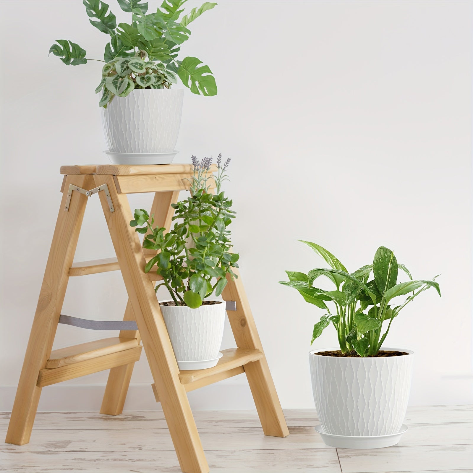 Set of Water Ripple Plastic Flower Pots with Drainage Holes for Indoor Outdoor Planting Large Medium Small