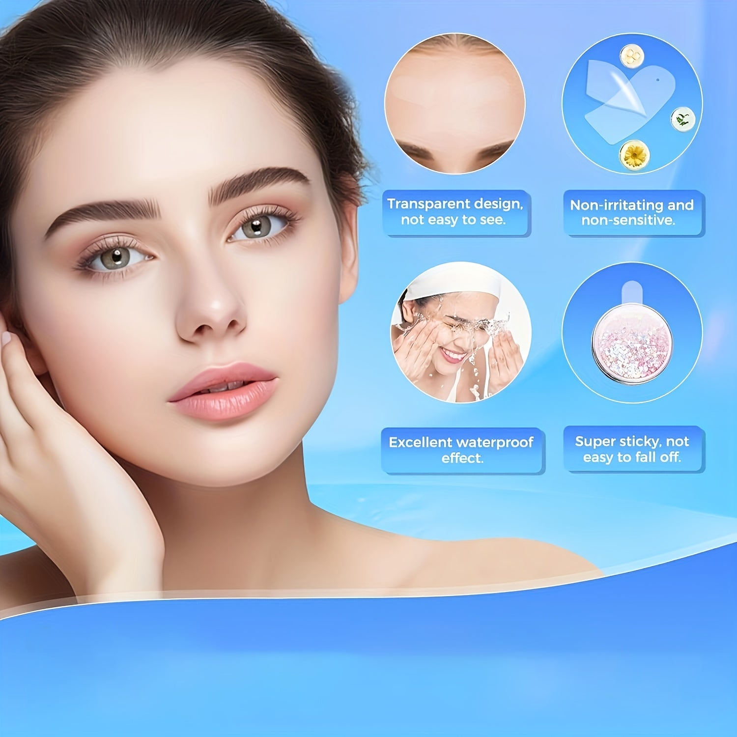 Yuz tasmasi va bandajlar to'plami 18 ta ko'rinmas yuz tasmasi va bo'yin, jag' chizig'i va ikki chin joyi uchun 4 ta sozlanadigan tasmani o'z ichiga oladi. Qayta ishlatiladigan va hidlanmagan.