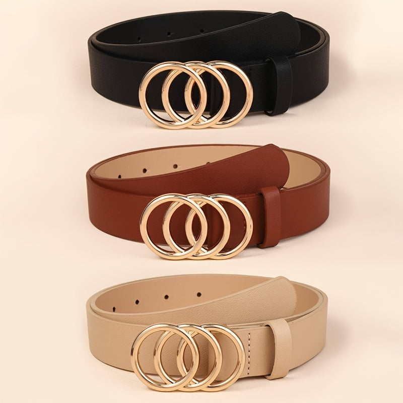 Women Leather Waist Belt for Jeans Dress with Golden Ring Buckle