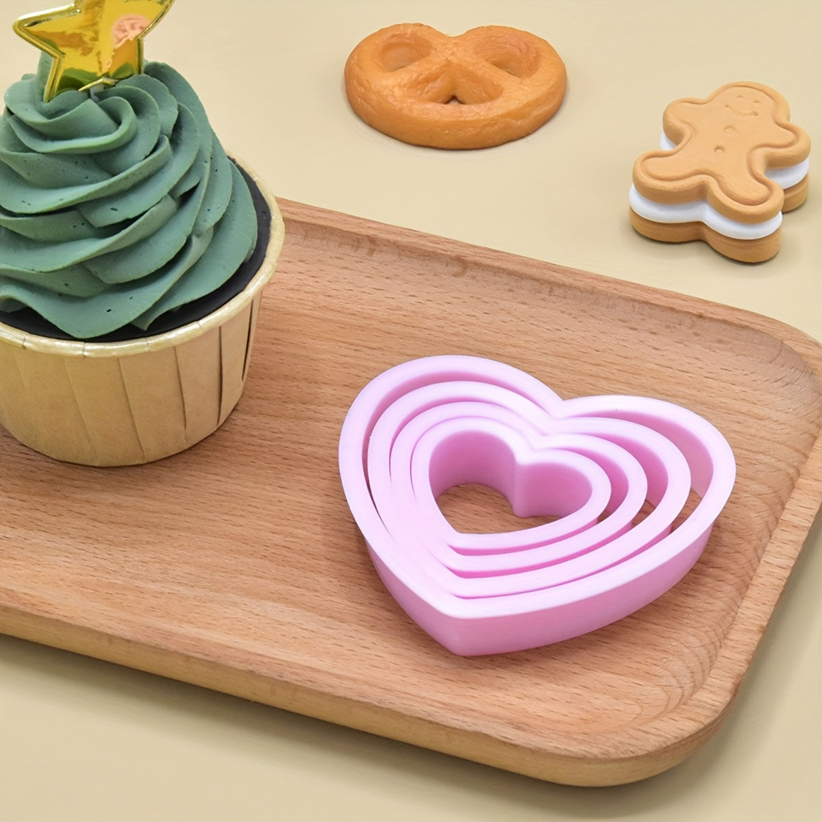 Pink Heart Shaped Cookie Cutters Set Plastic Love Pastry Cutter Biscuit Molds Baking Tools