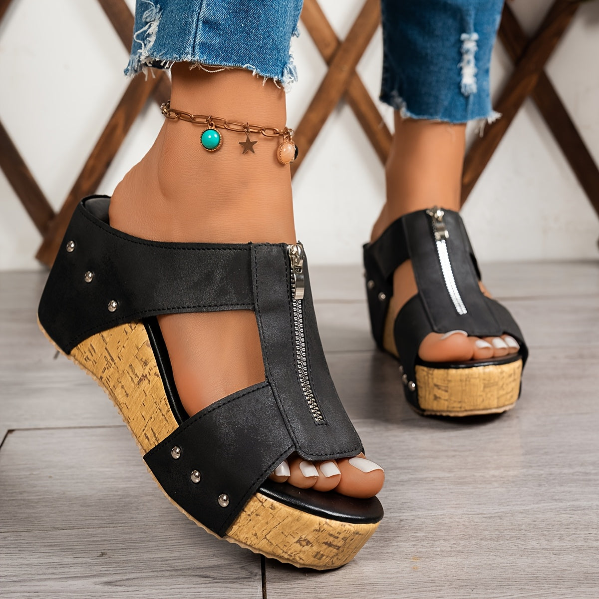 Women's Wedge Slide Sandals Open Toe Vintage Summer Comfortable