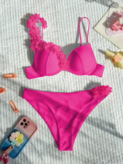 Sexy Floral One-Shoulder Bikini Set with High Stretch Polyamide and Elastane