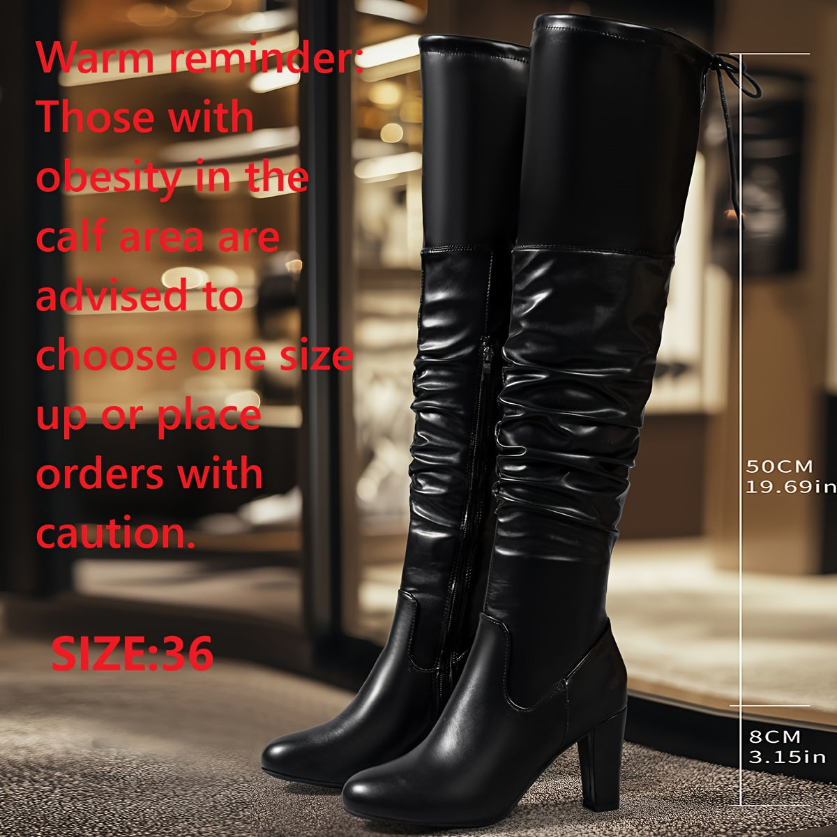 Women's Over-the-Knee Boots Solid Color Almond Toe Block Heel