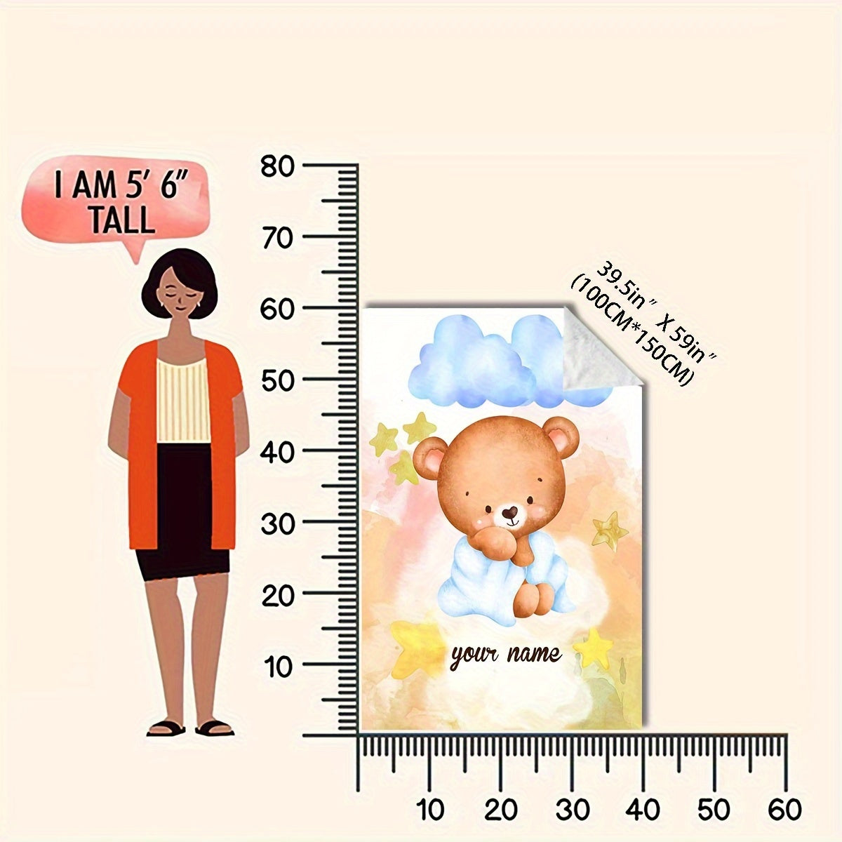 Personalized Cartoon Bear Print Flannel Throw Blanket for Home Decor and Gifts