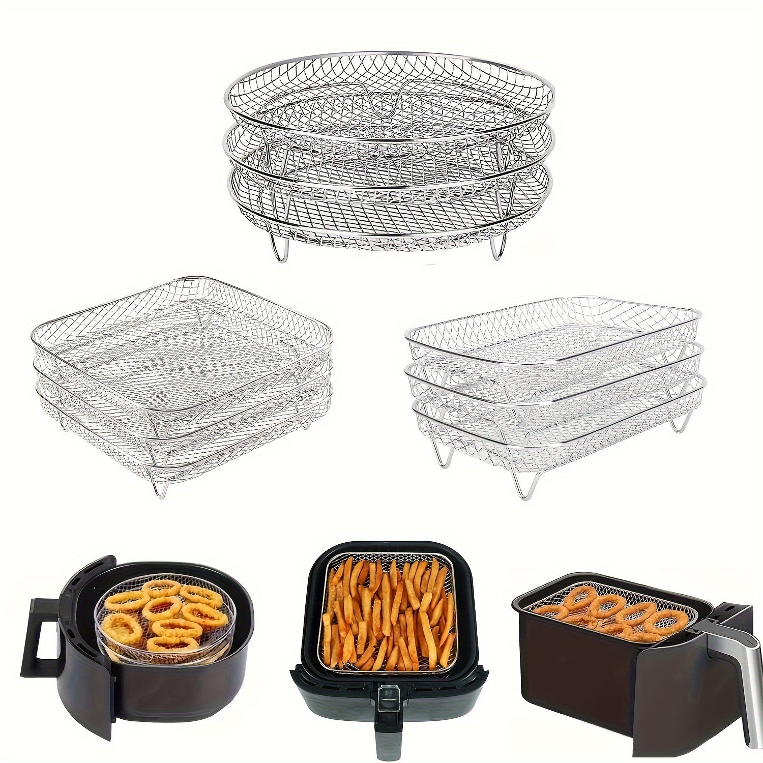 Stainless Steel Grill Air Fryer Accessory with Stackable Oil Drip Trays Reusable Easy to Clean