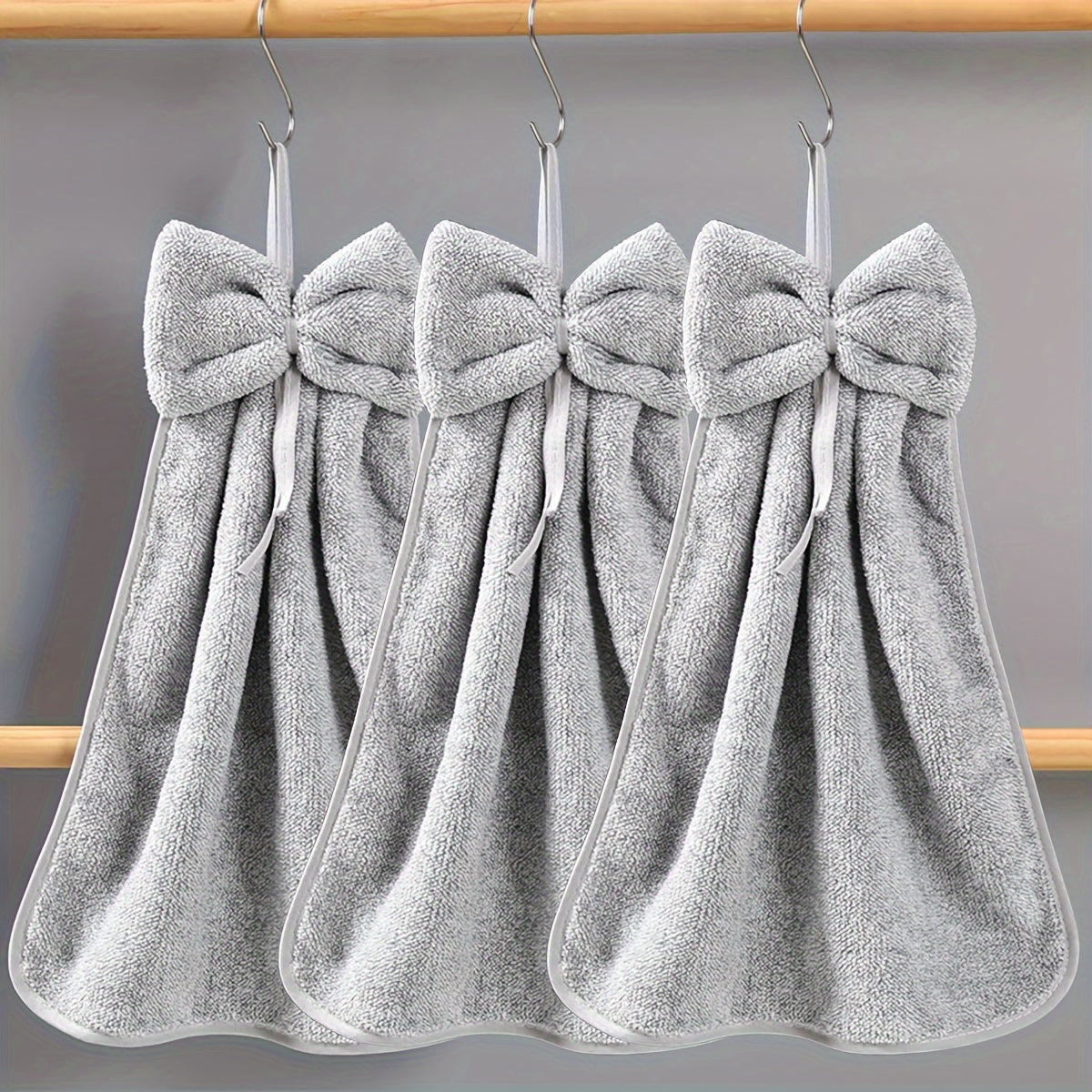 3pcs Coral Fleece Bowknot Hand Towels Quick Dry Absorbent Kitchen Bathroom