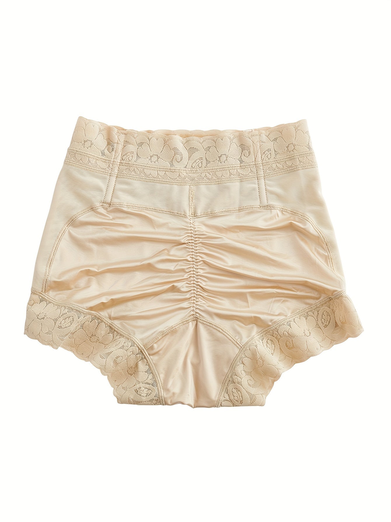 Lace Trim Butt Lifting Panties Breathable Women's Lingerie Solid Color Briefs